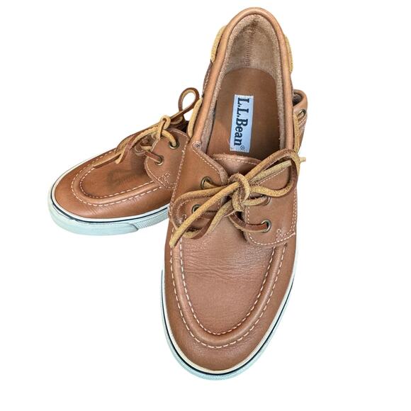 L.L. Bean Loafers/boat shoes, size 6.5; Brown/Tan Leather - Picture 1 of 8